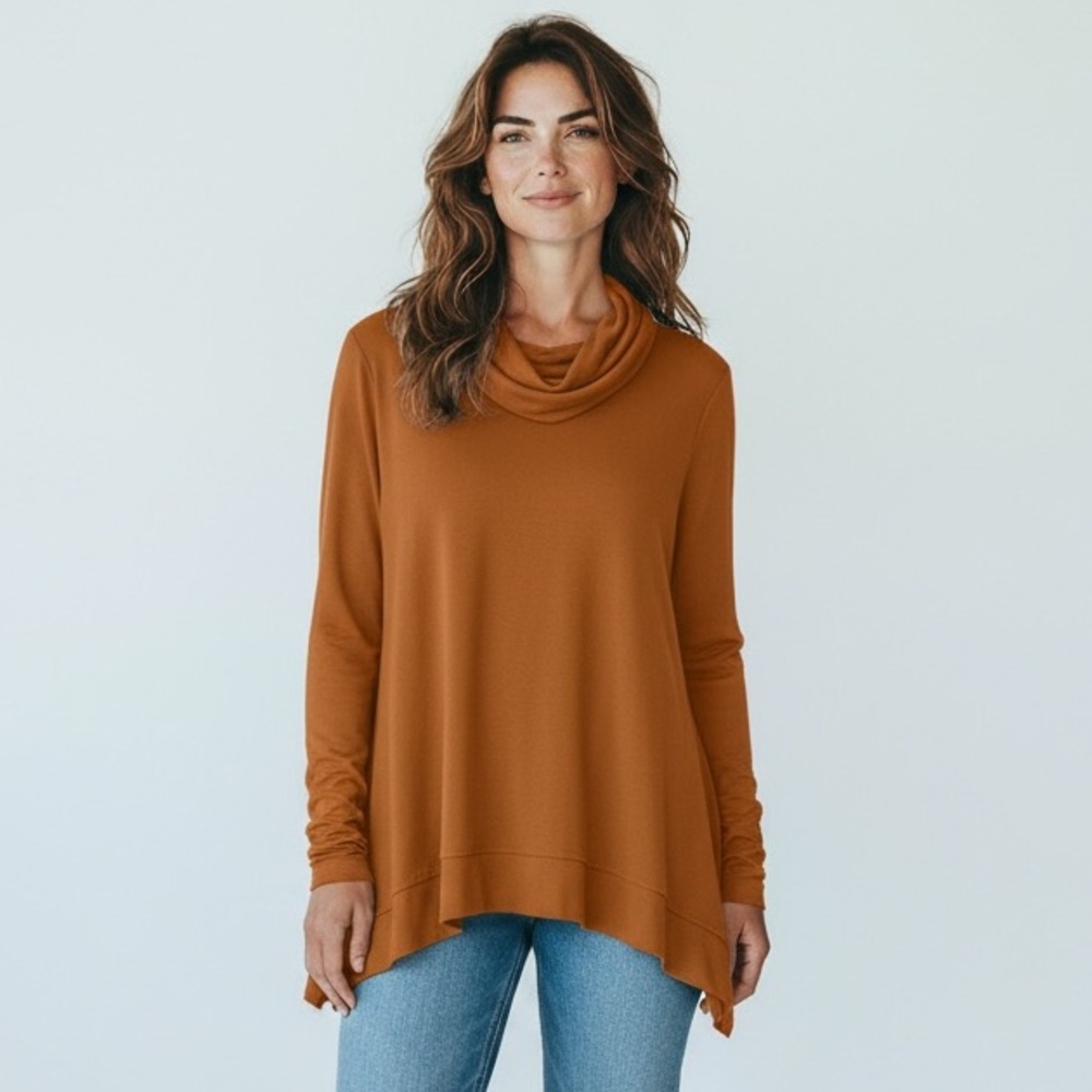 Adyson Parker Long Sleeve Cowl Neck Top in Autumn Copper XS